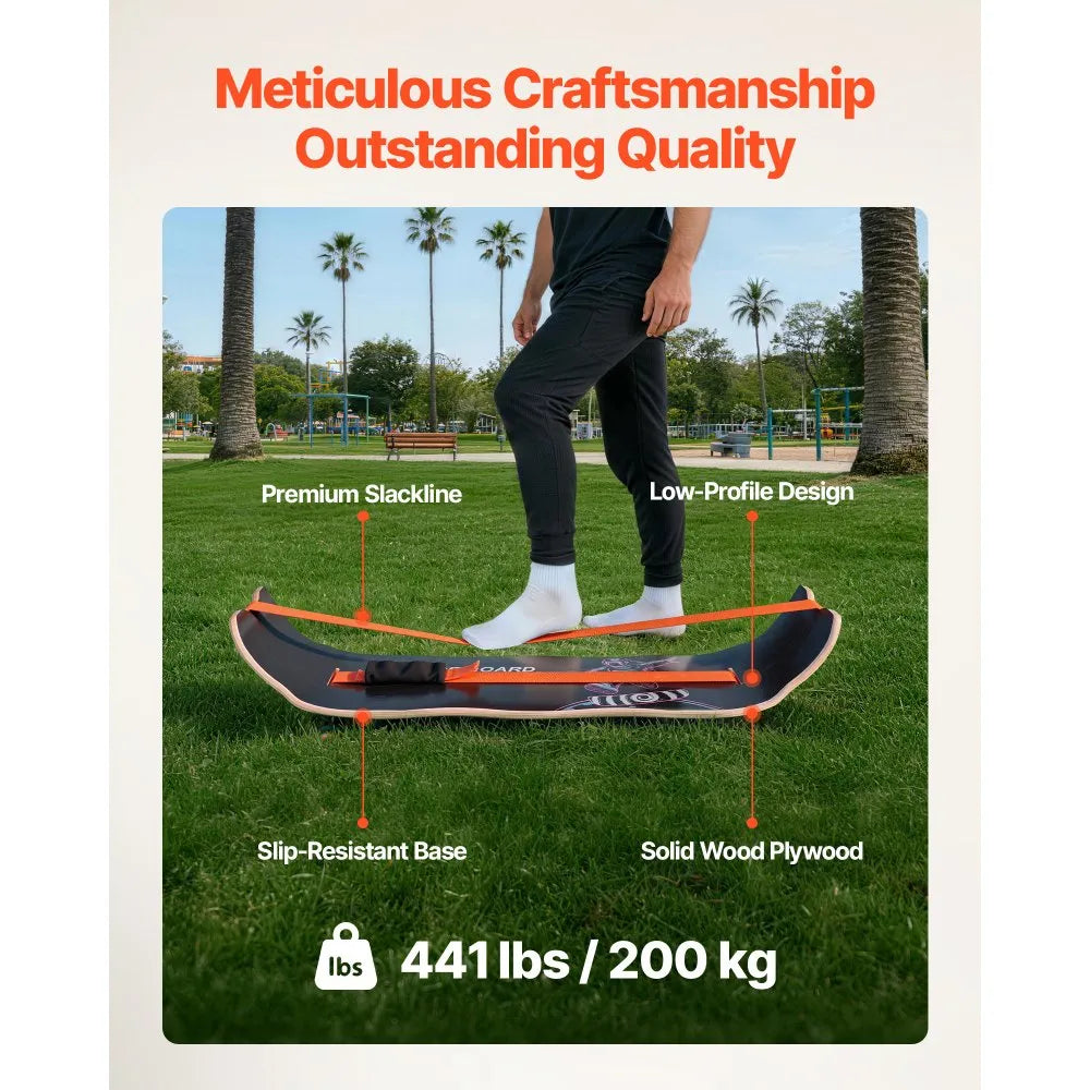 VEVOR Wooden Balance Board Trainer for Adults, Curved Wobble Board for Core Strength, Balance Training, Yoga & Standing Desk Exercise, 441 lb Capacity, Black & Orange