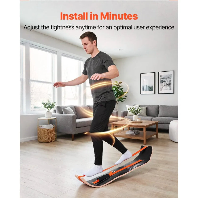 VEVOR Wooden Balance Board Trainer for Adults, Curved Wobble Board for Core Strength, Balance Training, Yoga & Standing Desk Exercise, 441 lb Capacity, Black & Orange