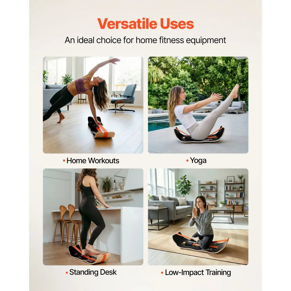 VEVOR Wooden Balance Board Trainer for Adults, Curved Wobble Board for Core Strength, Balance Training, Yoga & Standing Desk Exercise, 441 lb Capacity, Black & Orange