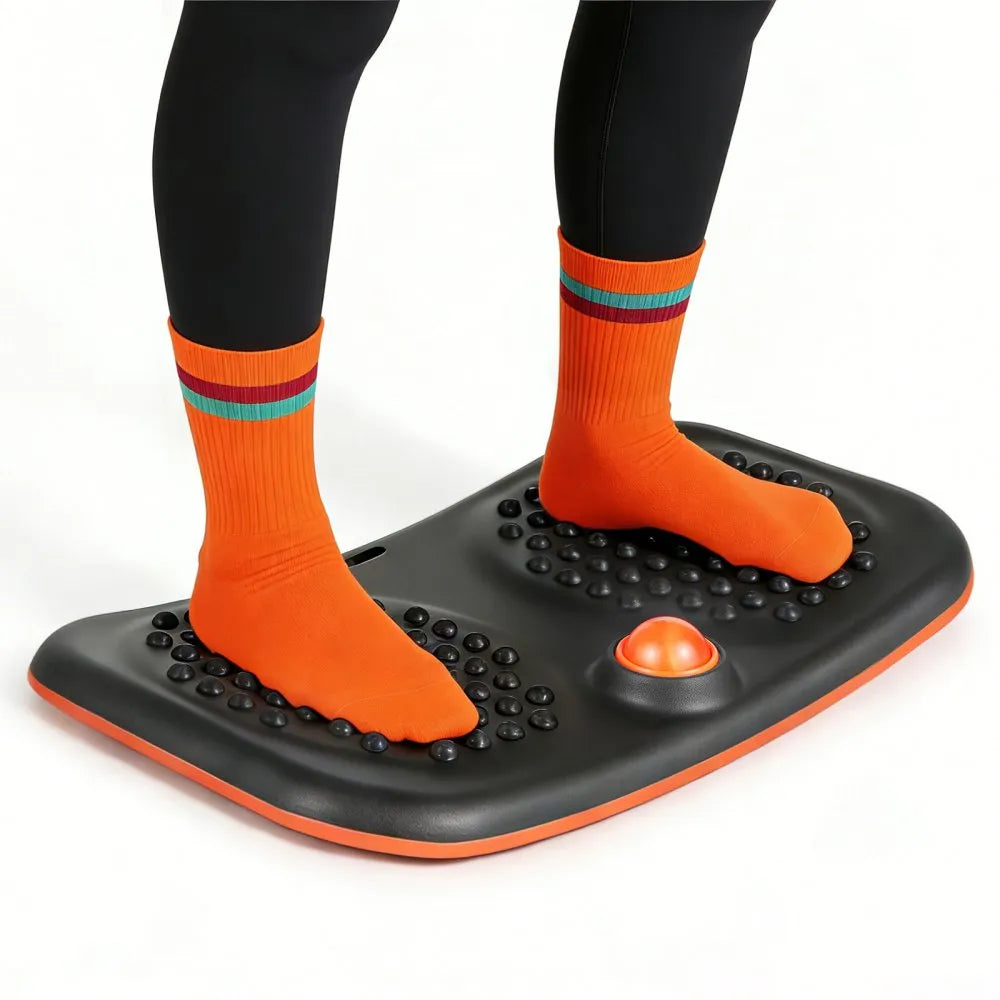 VEVOR Wooden Balance Board Trainer for Adults, Curved Wobble Board for Core Strength, Balance Training, Yoga & Standing Desk Exercise, 441 lb Capacity, Black & Orange