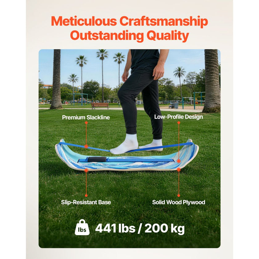 VEVOR Wooden Balance Board Trainer for Adults, Curved Wobble Board for Core Strength, Balance Training, Yoga & Standing Desk Exercise, 441 lb Capacity, Black & Orange