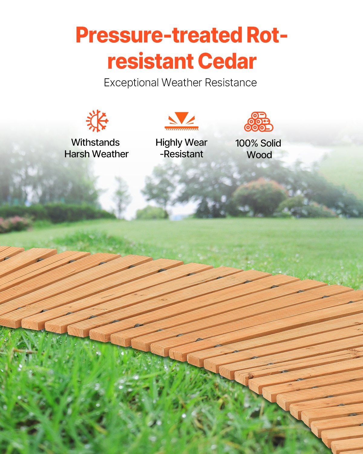 VEVOR 7 ft L x 17 in W Curved Wooden Garden Pathway Roll Out Garden Walkway