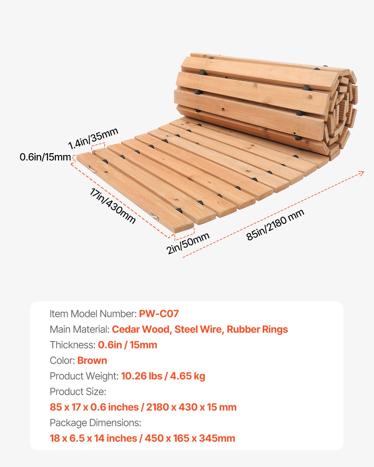 VEVOR 7 ft L x 17 in W Curved Wooden Garden Pathway Roll Out Garden Walkway