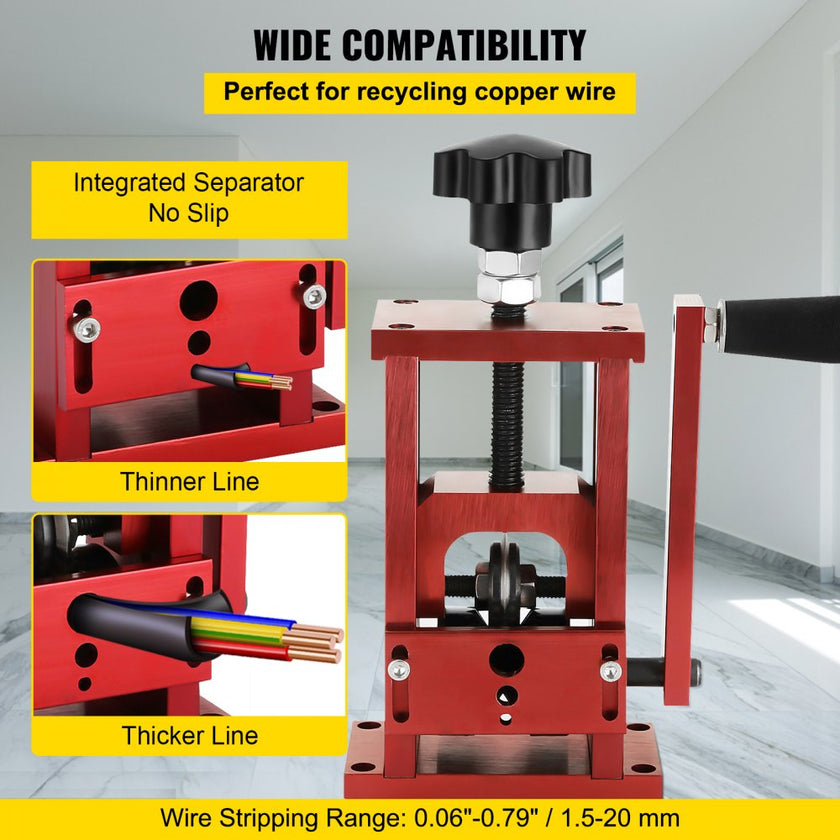 VEVOR Electric Wire Stripping Machine, Portable Scrap Wire Stripping Tool with Gear Motor, Automatic Wire Stripper Compact Aluminum Alloy Structure for Scrap Copper Recycling 1.5mm-20mm in Diameter