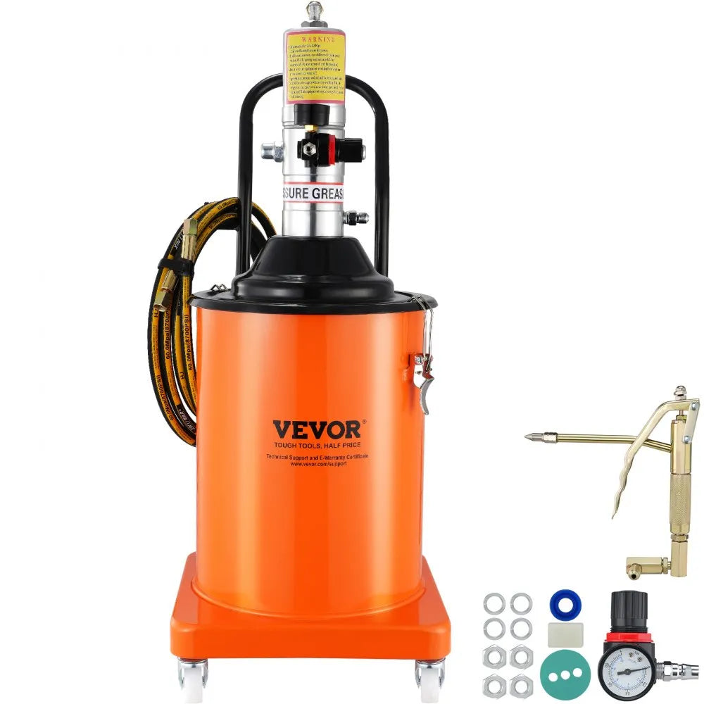 VEVOR Grease Pump, 5 Gallon 20L, Air Operated Grease Pump with 13 ft High Pressure Hose and Grease Gun, Pneumatic Grease Bucket Pump with Wheels, Portable Lubrication Grease Pump 50:1 Pressure Ratio
