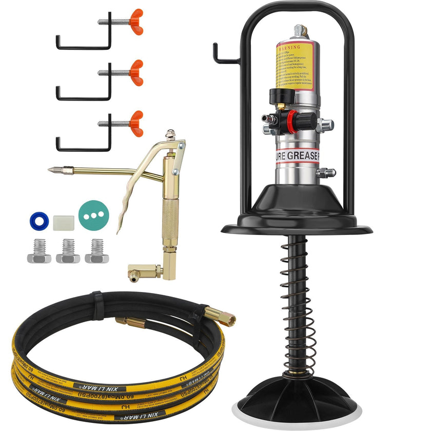 VEVOR Grease Pump, 50:1 Pressure Ratio Air Operated Grease Pump with 13 ft High Pressure Hose and Grease Gun, Pneumatic Grease Pump with Barrel Cap, Portable Lubrication Grease Pump 360° Gun Head