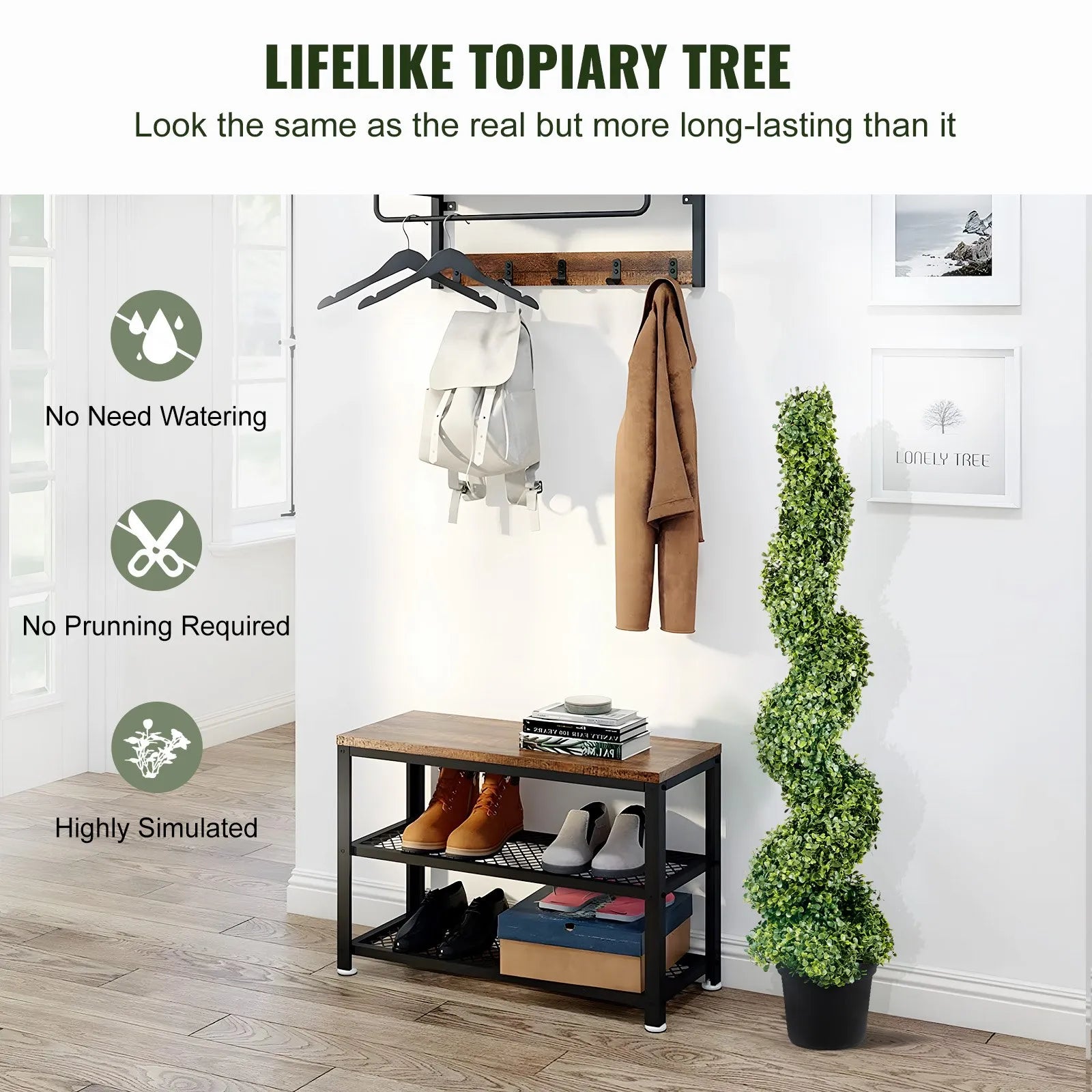 VEVOR Artificial Topiaries Boxwood Trees, 4ft Tall (2 Pieces) Faux Topiary Plant Outdoor, All-year Green Feaux Plant w/ Replaceable Leaves for Decorative Indoor/Outdoor/Garden