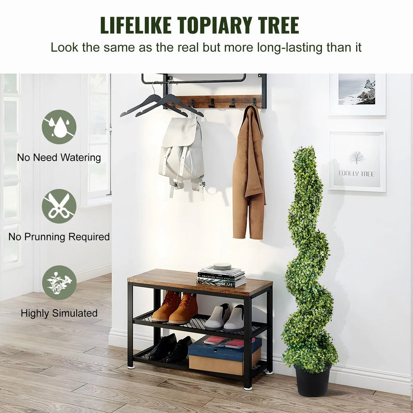 VEVOR Artificial Topiaries Boxwood Trees, 4ft Tall (2 Pieces) Faux Topiary Plant Outdoor, All-year Green Feaux Plant w/ Replaceable Leaves for Decorative Indoor/Outdoor/Garden
