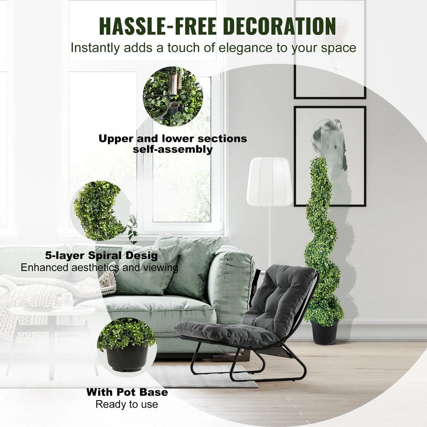 VEVOR Artificial Topiaries Boxwood Trees, 4ft Tall (2 Pieces) Faux Topiary Plant Outdoor, All-year Green Feaux Plant w/ Replaceable Leaves for Decorative Indoor/Outdoor/Garden