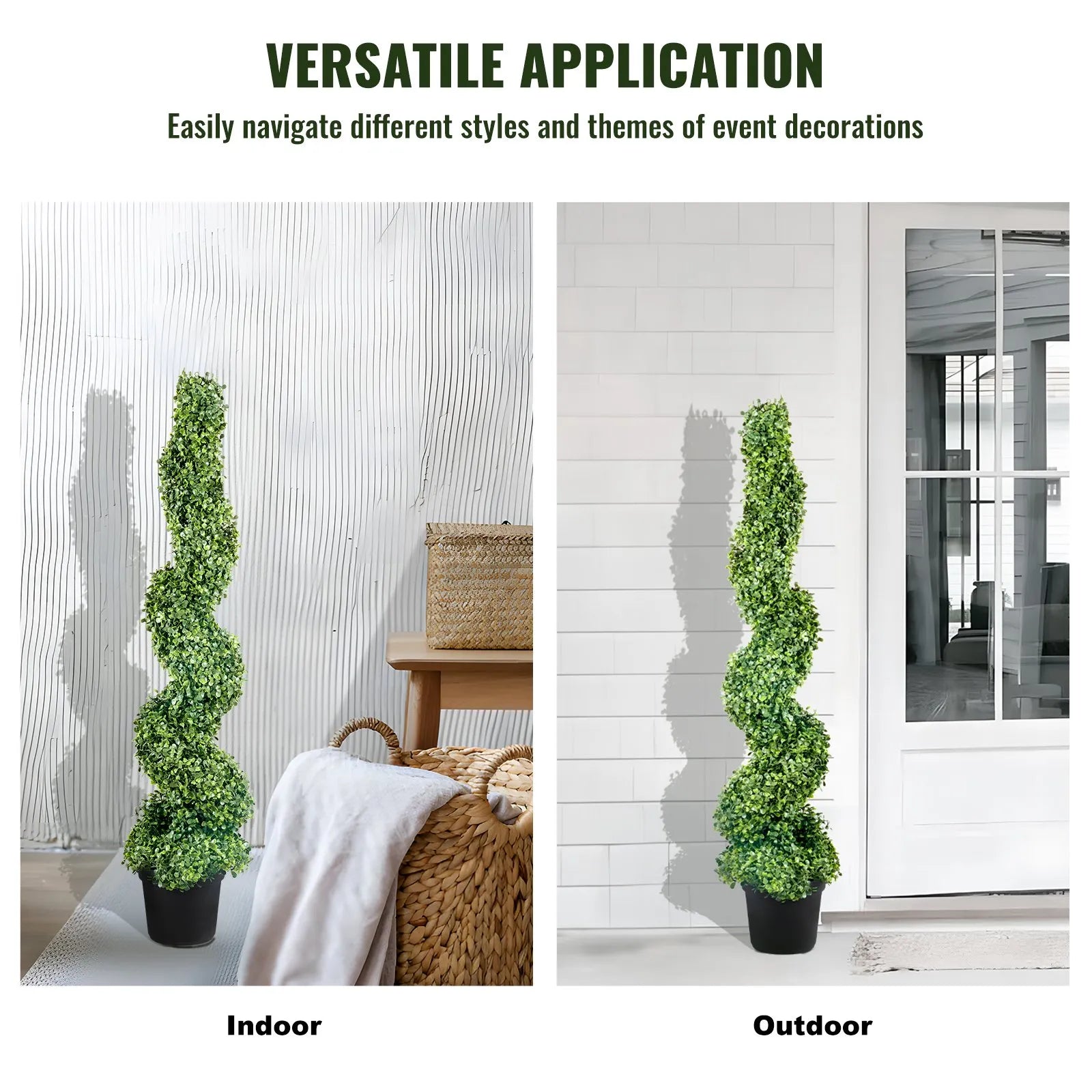 VEVOR Artificial Topiaries Boxwood Trees, 4ft Tall (2 Pieces) Faux Topiary Plant Outdoor, All-year Green Feaux Plant w/ Replaceable Leaves for Decorative Indoor/Outdoor/Garden
