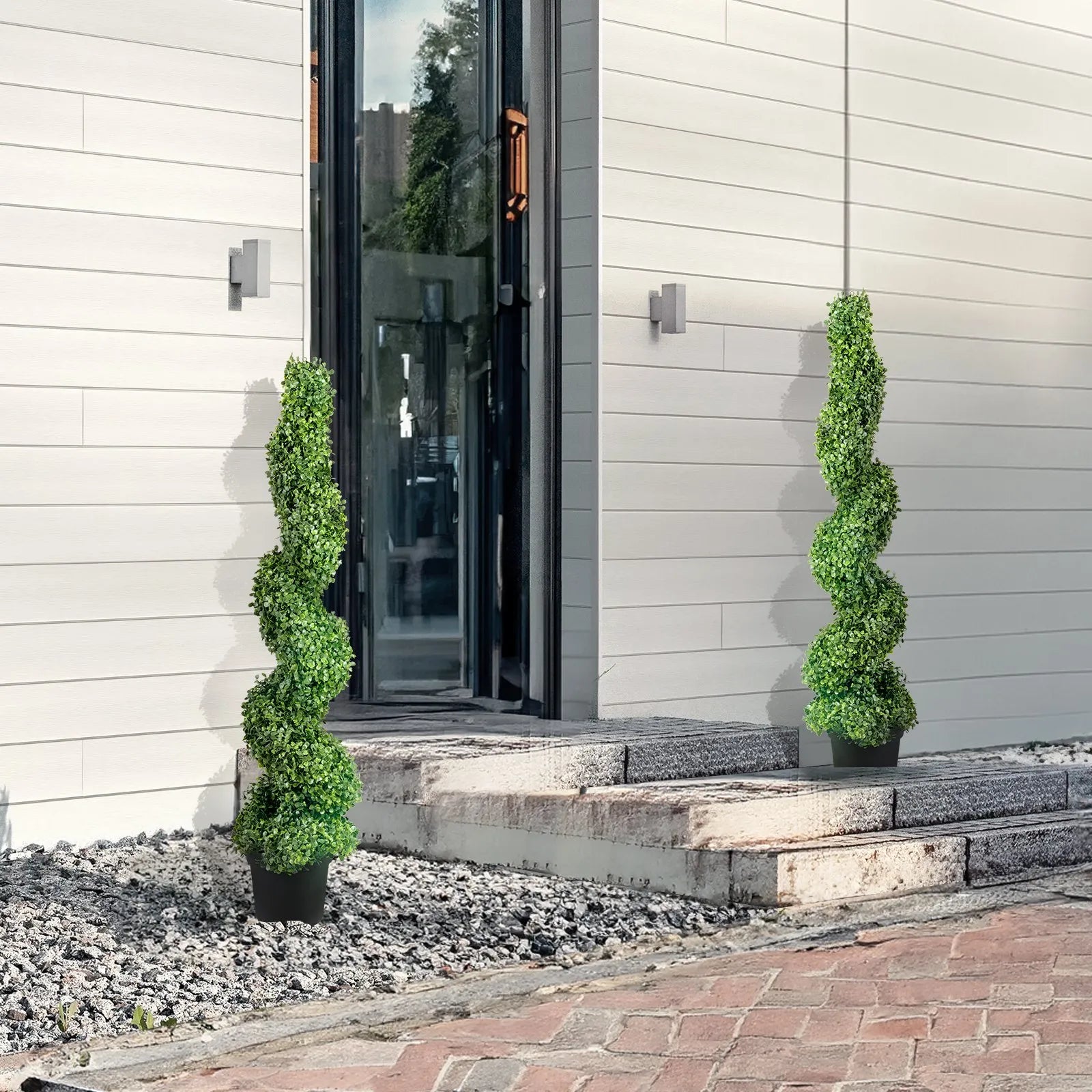 VEVOR Artificial Topiaries Boxwood Trees, 4ft Tall (2 Pieces) Faux Topiary Plant Outdoor, All-year Green Feaux Plant w/ Replaceable Leaves for Decorative Indoor/Outdoor/Garden