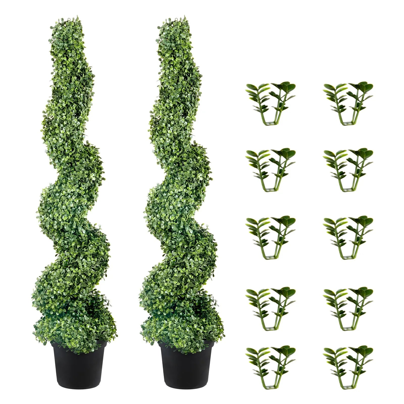 VEVOR Artificial Topiaries Boxwood Trees, 4ft Tall (2 Pieces) Faux Topiary Plant Outdoor, All-year Green Feaux Plant w/ Replaceable Leaves for Decorative Indoor/Outdoor/Garden