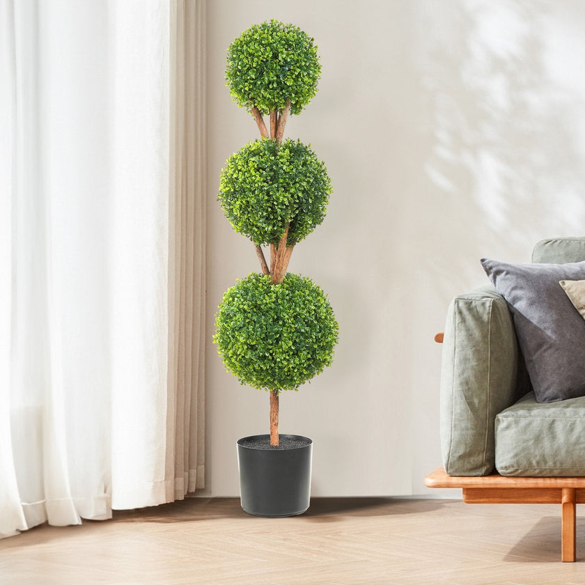 VEVOR Artificial Topiaries Boxwood Trees, 48 inch Tall (2 Pieces), 3 Ball-Shape Faux Topiaries Plant with Planters, Green Feaux Plant w/ Replaceable Leaves & Port for Decorative Indoor/Outdoor/Garden