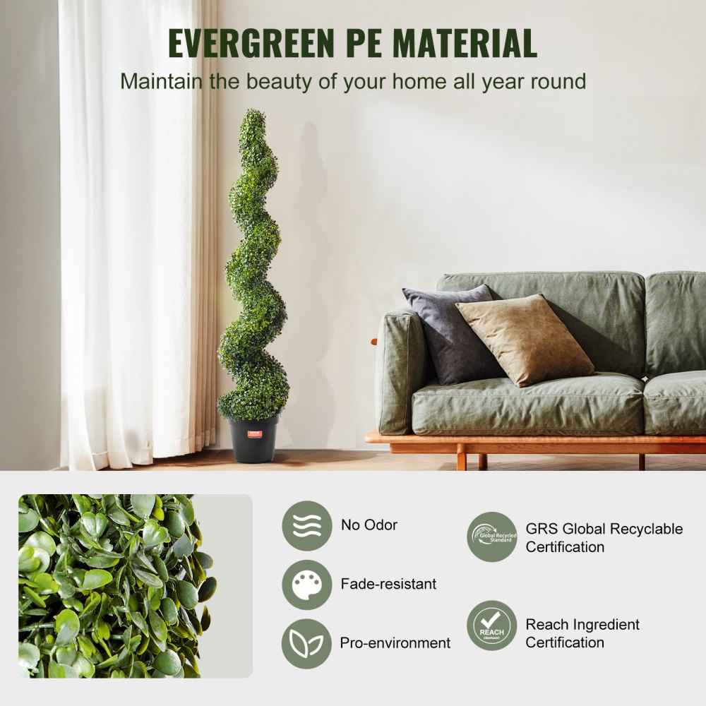 VEVOR 2 Pack 5' Artificial Boxwood Topiary Tree Faux Plant UV Decor In/Outdoor
