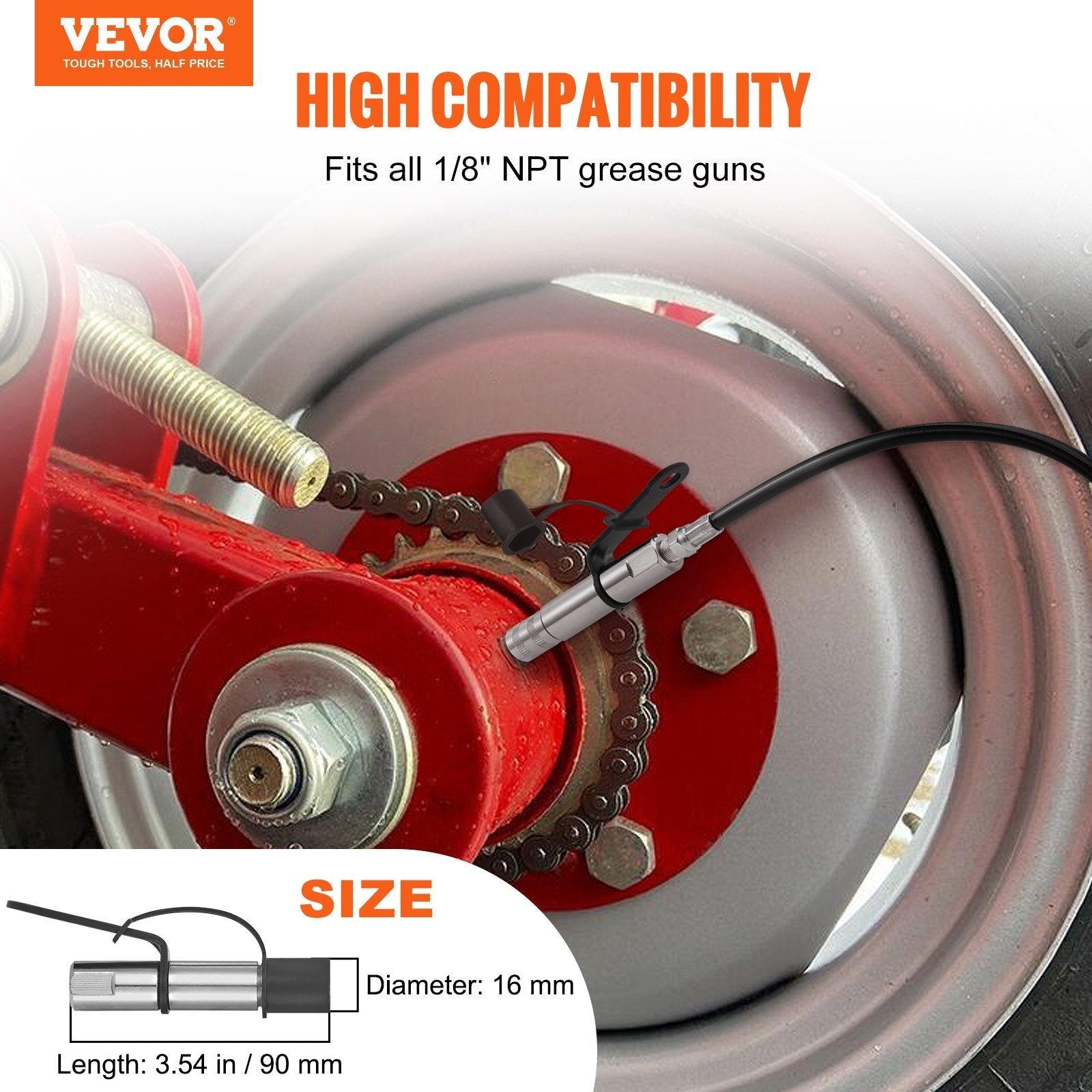 VEVOR Grease Gun Coupler, 10000 PSI High Pressure, 3-Jaw Locking, Quick Release Grease Gun Tip with Hose/Zerk Fittings Cleaner/Leak-Proof Cap, Compatible with All Grease Guns 1/8