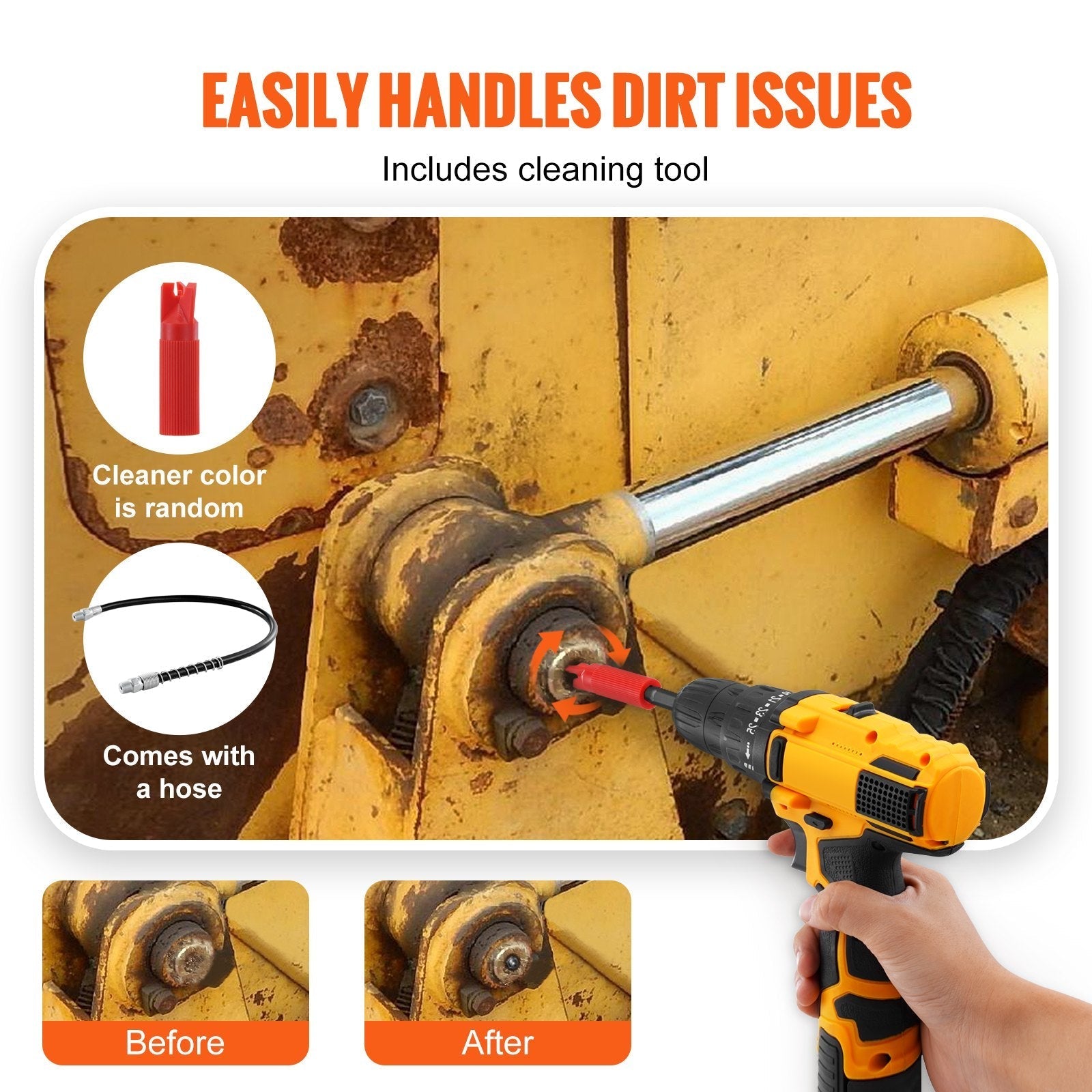 VEVOR Grease Gun Coupler, 10000 PSI High Pressure, 3-Jaw Locking, Quick Release Grease Gun Tip with Hose/Zerk Fittings Cleaner/Leak-Proof Cap, Compatible with All Grease Guns 1/8