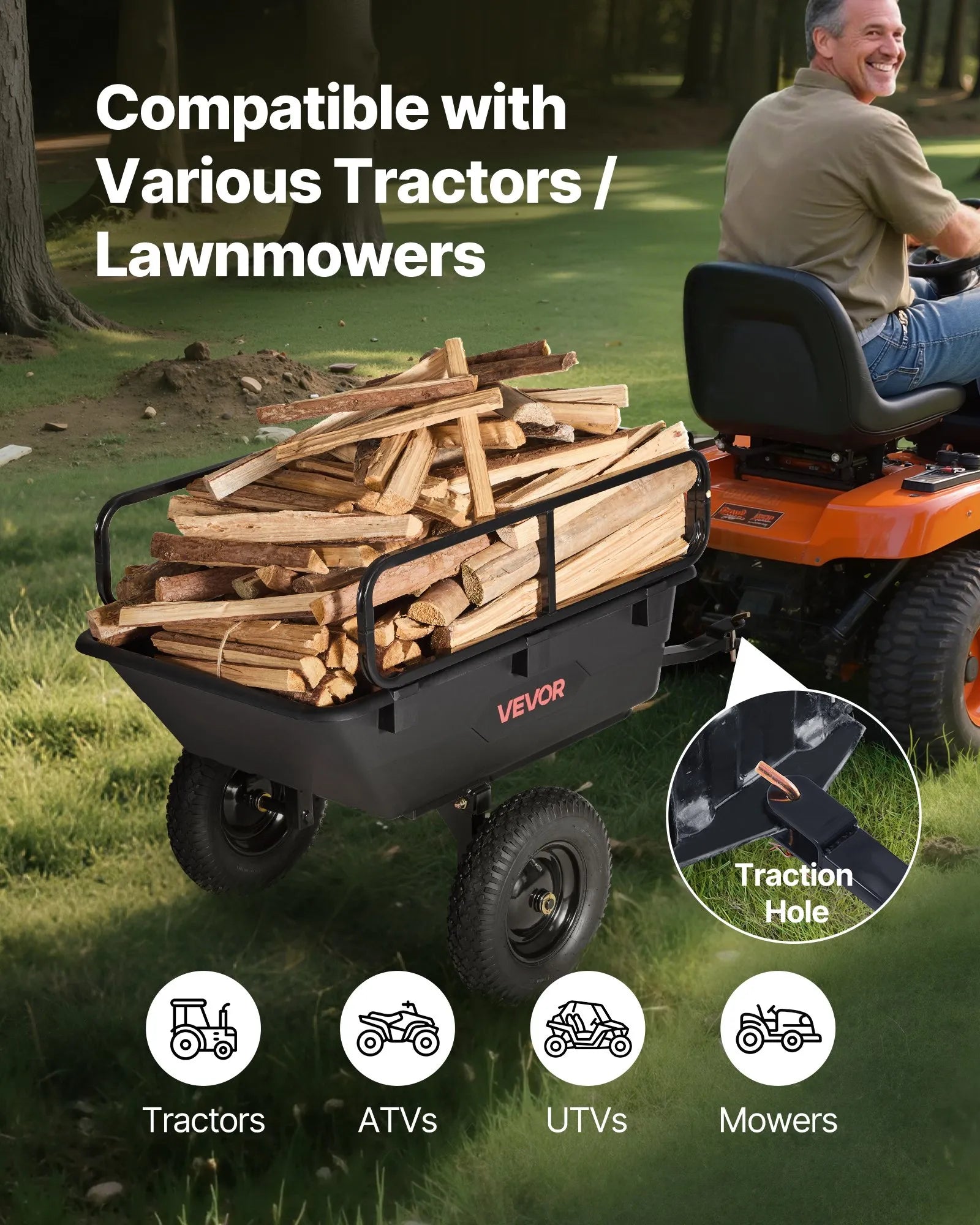 VEVOR Dump Trailer 500 lbs 10 Cu. Ft Tow Behind Plastic Garden ATV Trailer Cart
