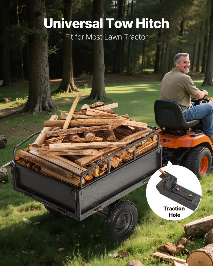 VEVOR Steel Dump Cart 10 Cu. Ft 500LB for ATV/UTV Trailer Tow Behind Heavy Duty