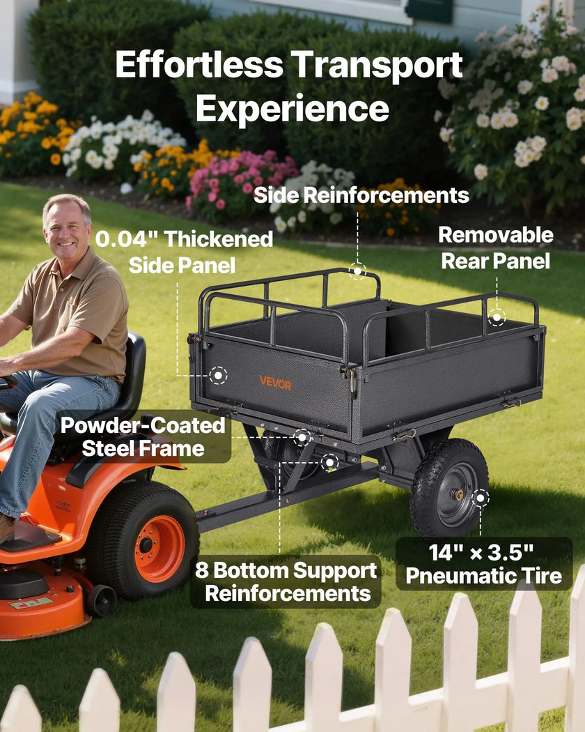 VEVOR Steel Dump Cart 10 Cu. Ft 500LB for ATV/UTV Trailer Tow Behind Heavy Duty
