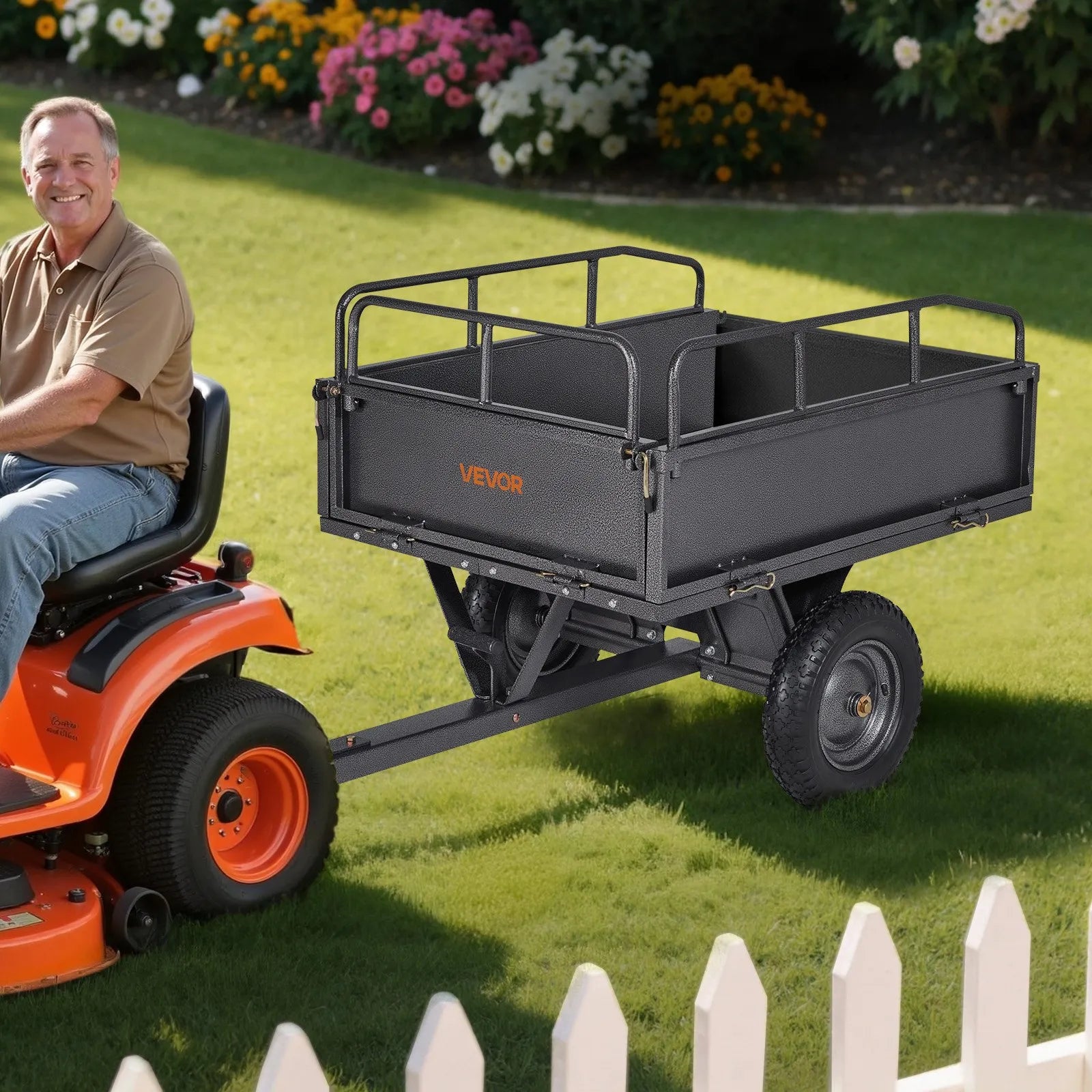 VEVOR Steel Dump Cart 10 Cu. Ft 500LB for ATV/UTV Trailer Tow Behind Heavy Duty