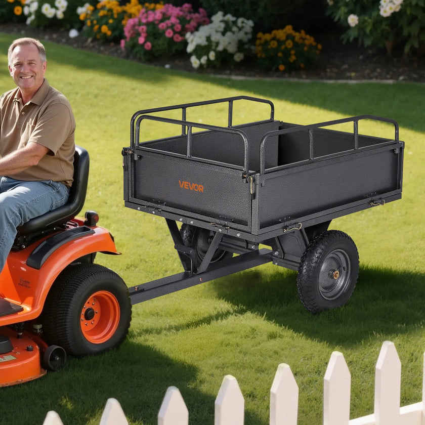 VEVOR Steel Dump Cart 10 Cu. Ft 500LB for ATV/UTV Trailer Tow Behind Heavy Duty