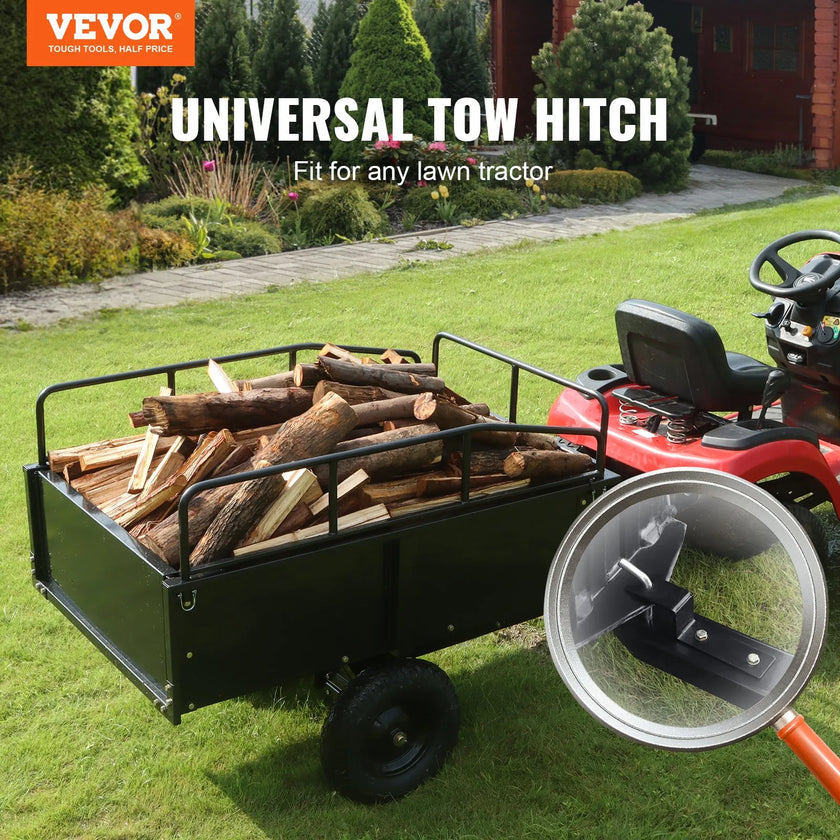 VEVOR ATV Trailer Heavy Duty Steel Dump Cart Tow Behind, 750 lbs 15 Cubic Feet, Garden Utility Trailer Yard Trailers with Removable Sides for Riding Lawn Mower Tractor