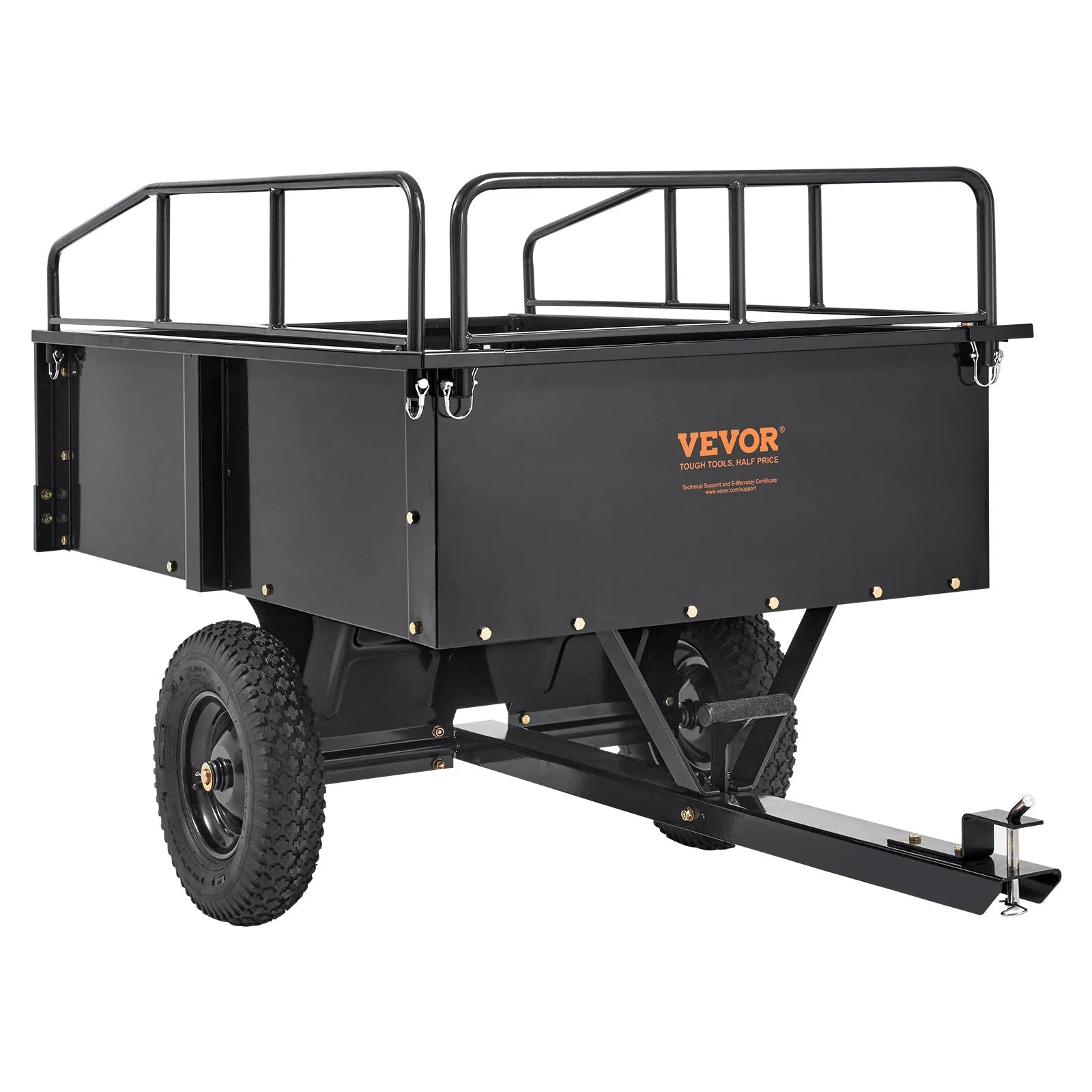VEVOR ATV Trailer Heavy Duty Steel Dump Cart Tow Behind, 750 lbs 15 Cubic Feet, Garden Utility Trailer Yard Trailers with Removable Sides for Riding Lawn Mower Tractor