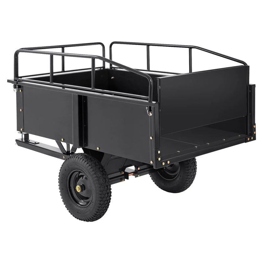 VEVOR ATV Trailer Heavy Duty Steel Dump Cart Tow Behind, 750 lbs 15 Cubic Feet, Garden Utility Trailer Yard Trailers with Removable Sides for Riding Lawn Mower Tractor