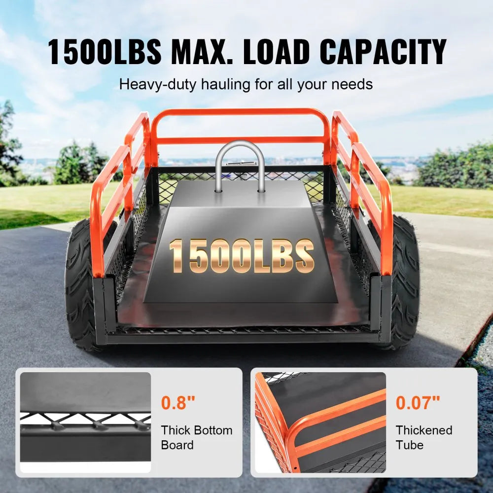 VEVOR Heavy Duty Steel ATV Dump Trailer, 1500-Pound Load Capacity 15 Cubic Feet, with Removable Sides and 2 Tires, Tow Behind Dump Cart Garden Trailer, for Mowers, Tractors, ATV, UTV