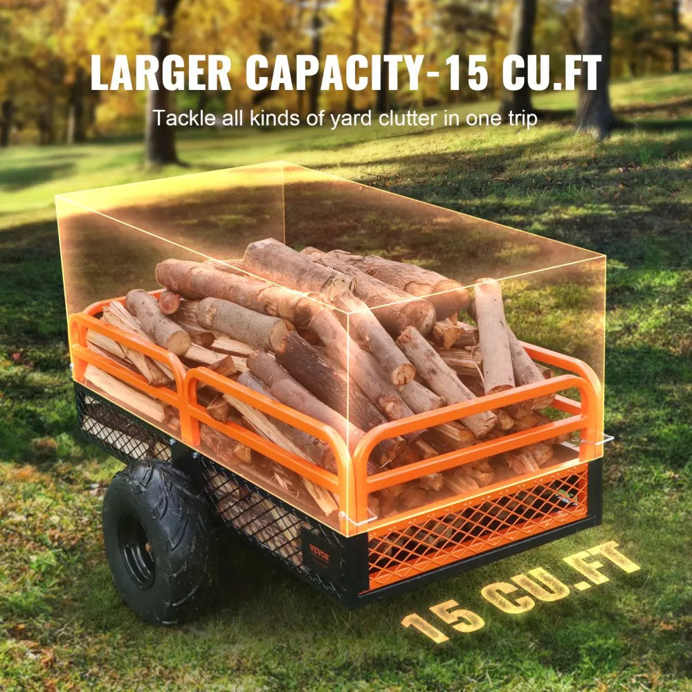 VEVOR Heavy Duty Steel ATV Dump Trailer, 1500-Pound Load Capacity 15 Cubic Feet, with Removable Sides and 2 Tires, Tow Behind Dump Cart Garden Trailer, for Mowers, Tractors, ATV, UTV