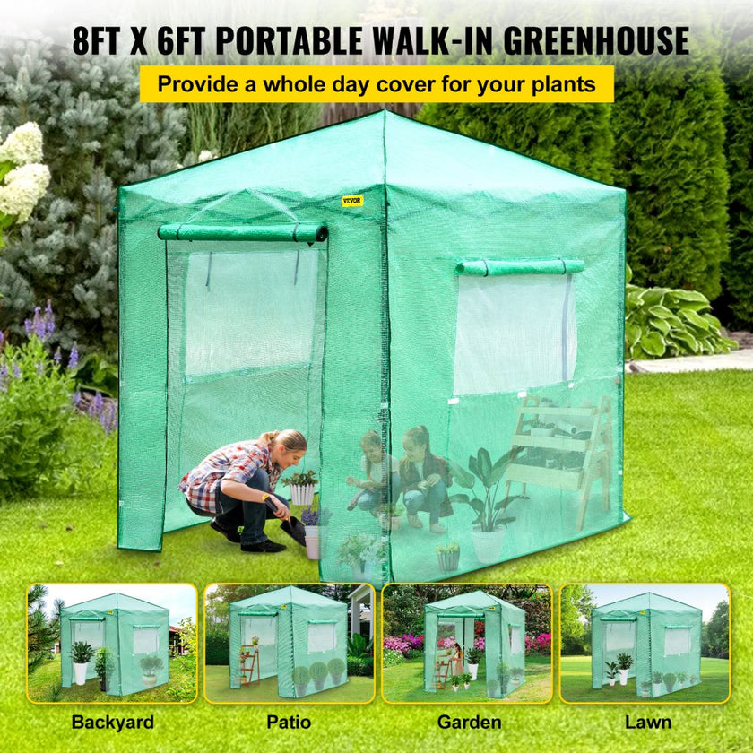 Vevor Walk-in Greenhouse Portable Pop-up Garden 8x6ft W/roll-up Doors & Windows