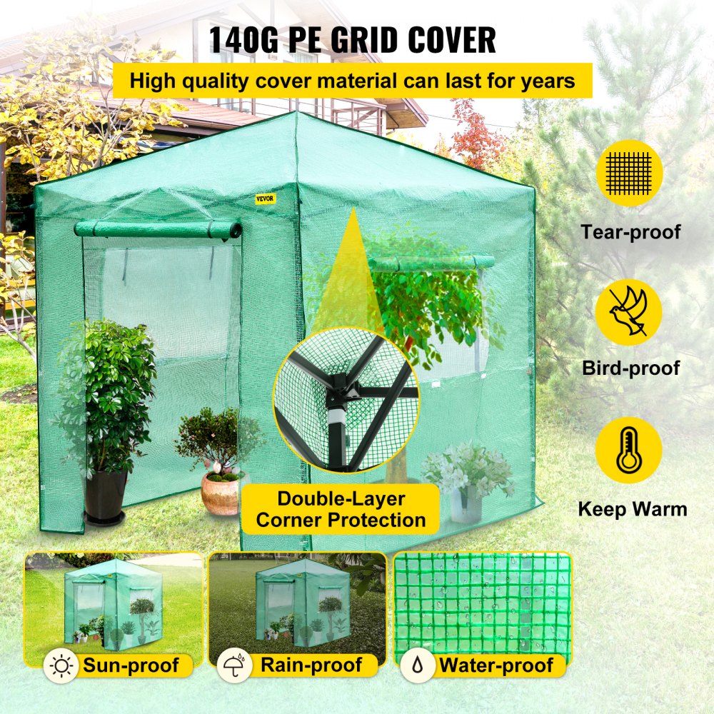 Vevor Walk-in Greenhouse Portable Pop-up Garden 8x6ft W/roll-up Doors & Windows