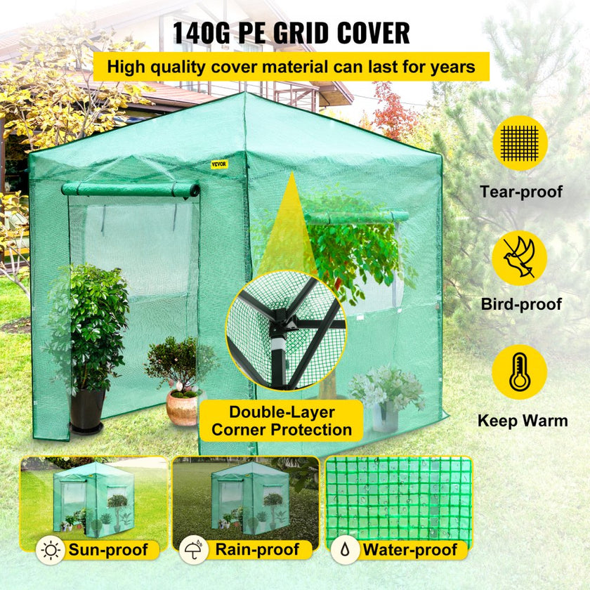 Vevor Walk-in Greenhouse Portable Pop-up Garden 8x6ft W/roll-up Doors & Windows