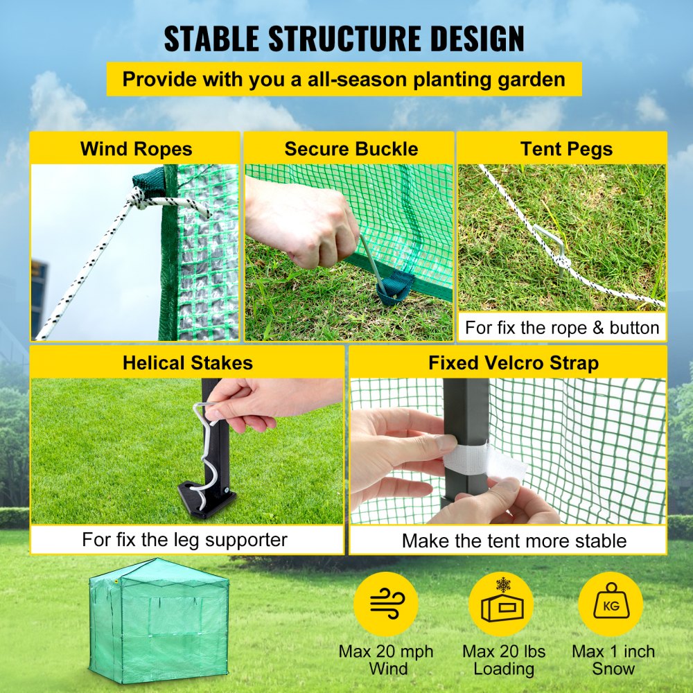 Vevor Walk-in Greenhouse Portable Pop-up Garden 8x6ft W/roll-up Doors & Windows