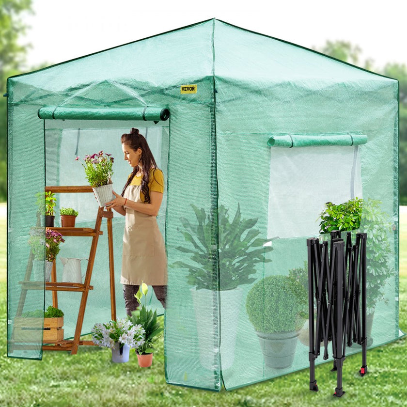 Vevor Walk-in Greenhouse Portable Pop-up Garden 8x6ft W/roll-up Doors & Windows