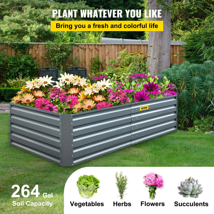 VEVOR Galvanized Raised Garden Bed, 48