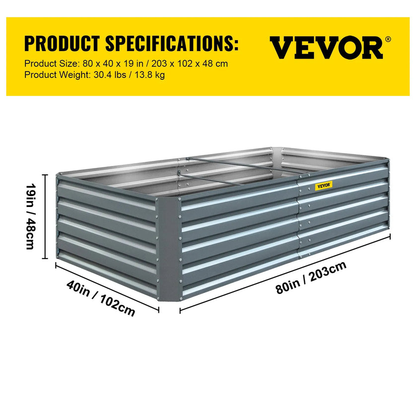 VEVOR Galvanized Raised Garden Bed, 48