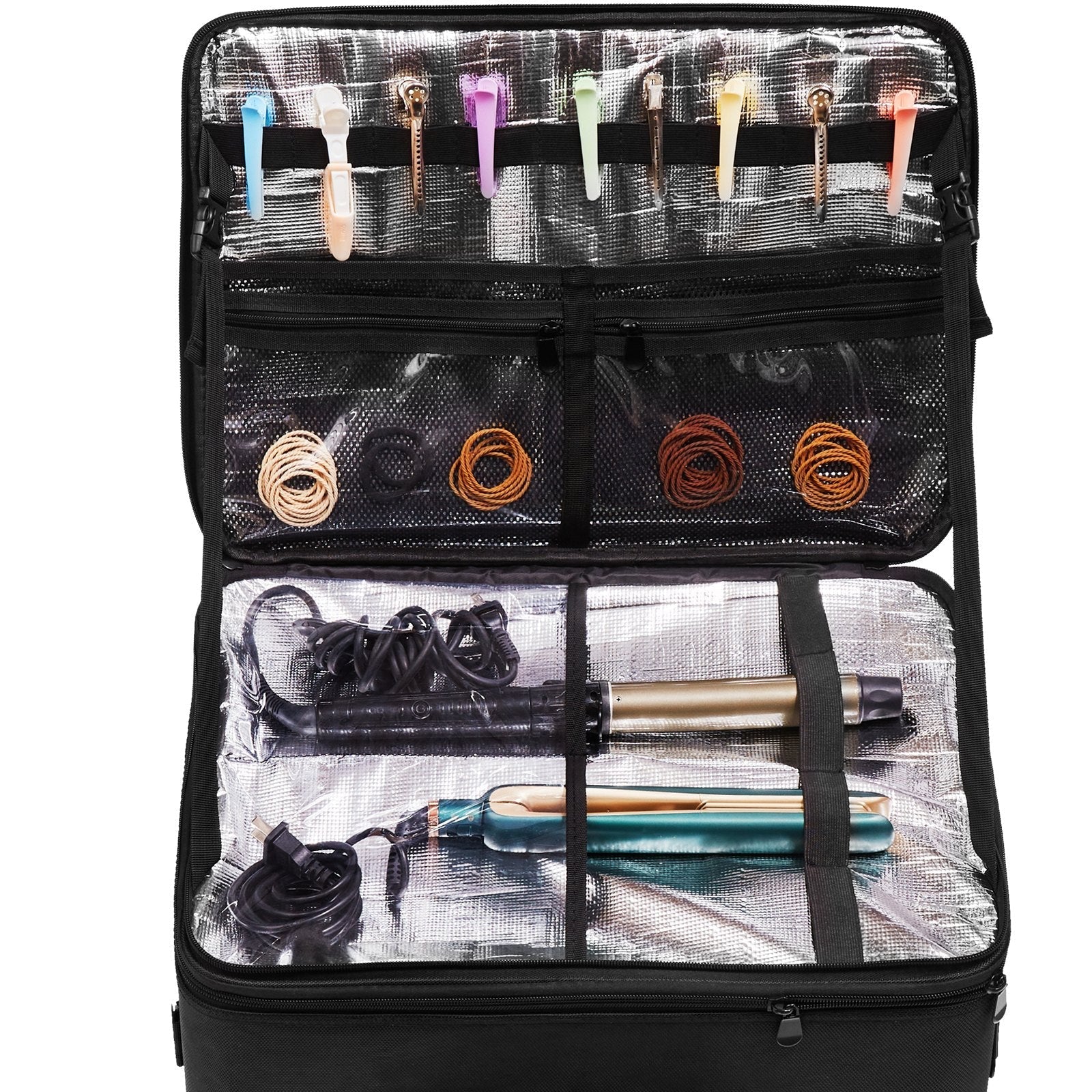 VEVOR Rolling Makeup Train Case Large Storage 3 Tiers, Convenient Carry With Handle, Wheels, Strap, Professional Makeup Storage Organizer Box Make Up Carrier Waterproof Oxford, Black