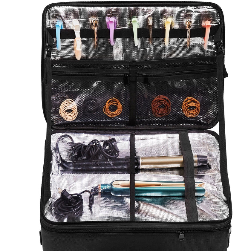 VEVOR Rolling Makeup Train Case Large Storage 3 Tiers, Convenient Carry With Handle, Wheels, Strap, Professional Makeup Storage Organizer Box Make Up Carrier Waterproof Oxford, Black