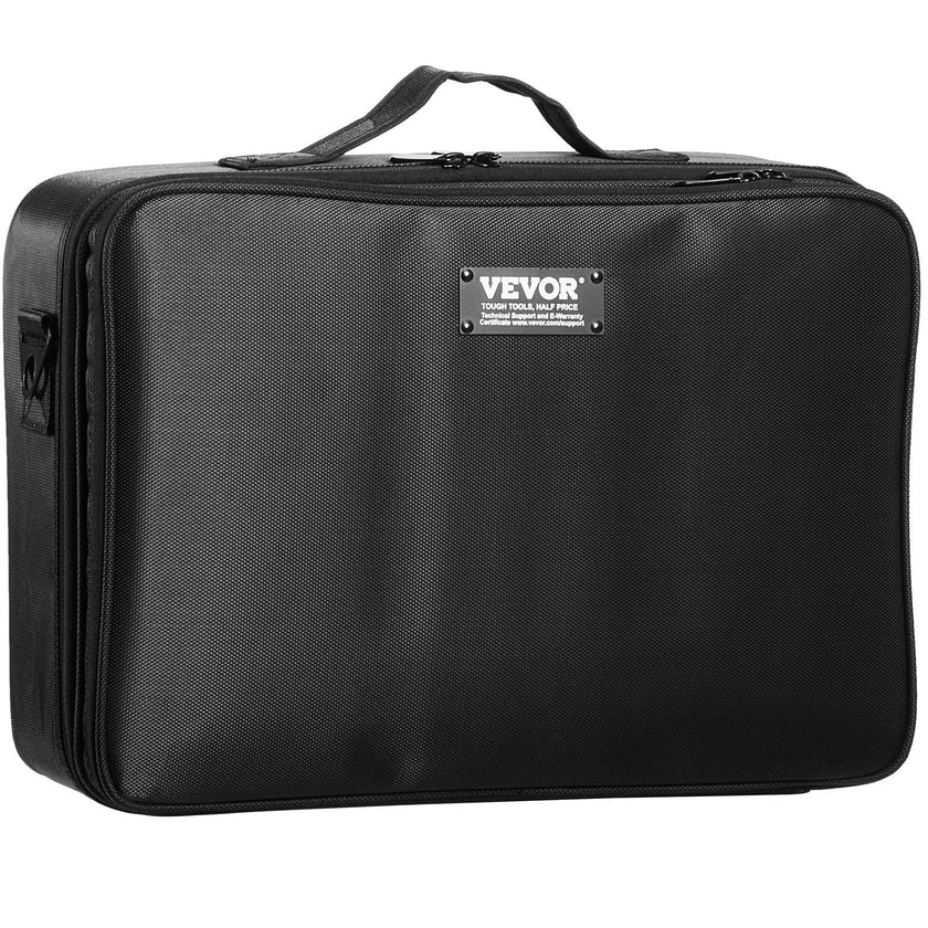 VEVOR Makeup Train Case Large Storage 3 Tiers, Convenient Carry With Handle, Strap, Professional Waterproof Oxford Makeup Storage Organizer Box, Heavy Duty Make Up Carrier, Black