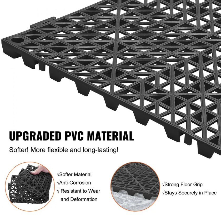 VEVOR Modular Interlocking Cushion, Black PVC Drainage Mats, 50 Pack Floor Tiles, Non-Slip Drainage Floor Tile, Bathroom Anti-Slip Mat, Kitchen Drainage Tile, Pool Floor Tile, Restroom Floor Mat, Wet Area Floor Tiles, Interlocking PVC Mats