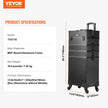 VEVOR 5 in 1 Professional Makeup Train Case Aluminum Cosmetic Case, Rolling Makeup Case Extra Large Trolley Makeup Travel Organizer, with 360° Swivel Wheels & Adjustable Pull Rod, Black