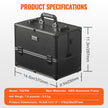 VEVOR Makeup Train Case 14.6 inch Large Portable Cosmetic Case, 6 Tier Trays Professional Makeup Storage Organizer Box Make Up Carrier with Handle And Strap Travel Case for Women and Girls - Black