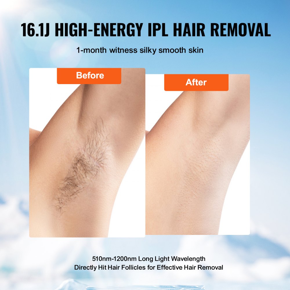 VEVOR Laser Hair Removal, IPL Permanent Hair Removal with Ice Cooling System for Women Men, Auto/Manual Modes & 5 Levels, Painless At-Home Hair Removal Device for Legs, Arms, Armpits, Bikini Line