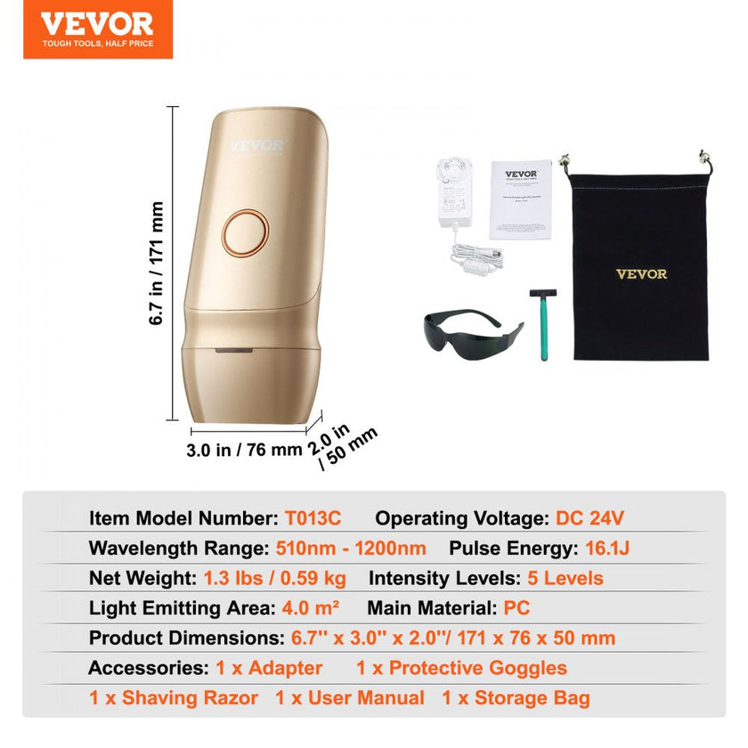 VEVOR Laser Hair Removal, IPL Permanent Hair Removal with Ice Cooling System for Women Men, Auto/Manual Modes & 5 Levels, Painless At-Home Hair Removal Device for Legs, Arms, Armpits, Bikini Line