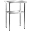 VEVOR Stainless Steel Prep Table, 24 x 18 x 36 Inch, 600lbs Load Capacity Heavy Duty Metal Worktable with Adjustable Undershelf & Feet, Commercial Workstation for Kitchen Restaurant Garage Backyard