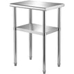 VEVOR Stainless Steel Prep Table, 24 x 18 x 36 Inch, 600lbs Load Capacity Heavy Duty Metal Worktable with Adjustable Undershelf & Feet, Commercial Workstation for Kitchen Restaurant Garage Backyard
