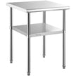 VEVOR Stainless Steel Prep Table, 24 x 24 x 36 Inch, 600lbs Load Capacity Heavy Duty Metal Worktable with Adjustable Undershelf & Universal Wheels, Commercial Workstation for Kitchen Garage Backyard