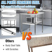 VEVOR Stainless Steel Prep Table, 30 x 30 x 36 Inch, 800lbs Load Capacity Heavy Duty Metal Worktable with Adjustable Undershelf & Feet, Commercial Workstation for Kitchen Garage Restaurant Backyard