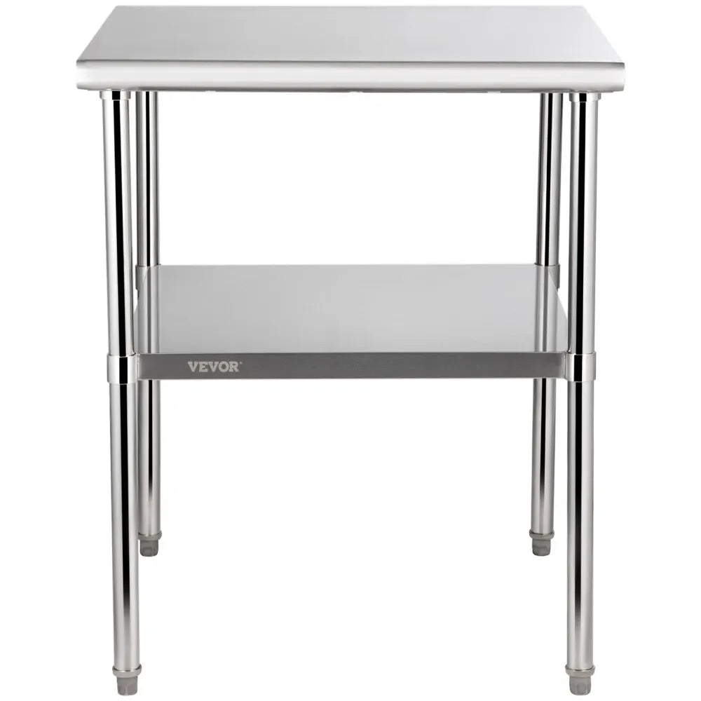 VEVOR Stainless Steel Prep Table, 30 x 30 x 36 Inch, 800lbs Load Capacity Heavy Duty Metal Worktable with Adjustable Undershelf & Feet, Commercial Workstation for Kitchen Garage Restaurant Backyard